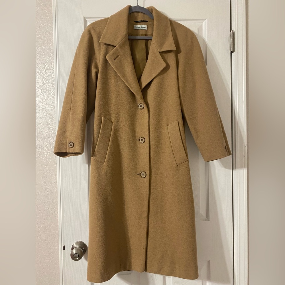 Vintage Stephanie Andrews Women's Tan Wool Trench Coat Size 4